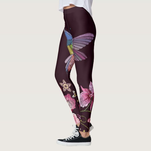 Hummingbird und Orchideen, tropische nahtlose Mode Leggings (Links)