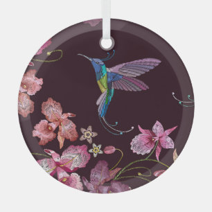 Hummingbird und Orchideen, tropische nahtlose Mode Ornament Aus Glas
