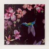 Hummingbird und Orchideen, tropische nahtlose Mode Puzzle (Horizontal)
