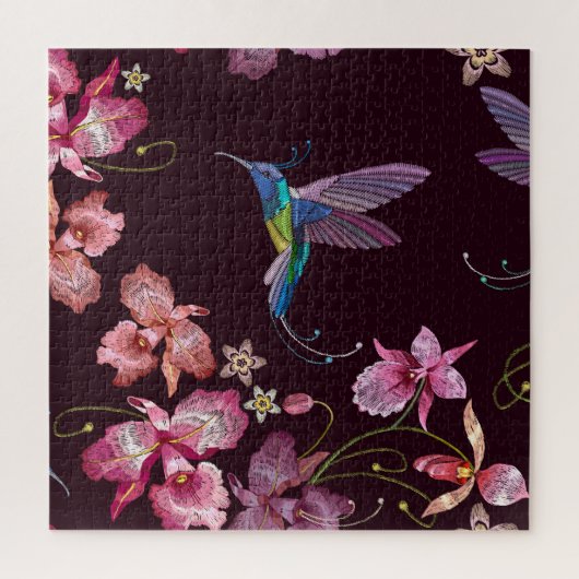 Hummingbird und Orchideen, tropische nahtlose Mode Puzzle (Vertikal)