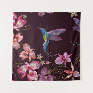 Hummingbird und Orchideen, tropische nahtlose Mode Wandteppich