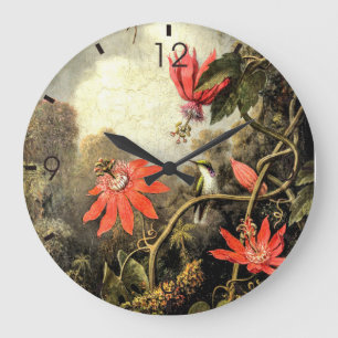 Hummingbird und Passionblumen Große Wanduhr