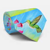 Hummingbird und Pink Bell Blume Malerei Krawatte (Gerollt)