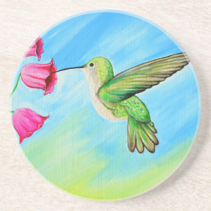 Hummingbird und Pink Bell Blume Malerei Untersetzer