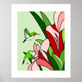 Hummingbird und PInk Blume Stilvolles Art Poster