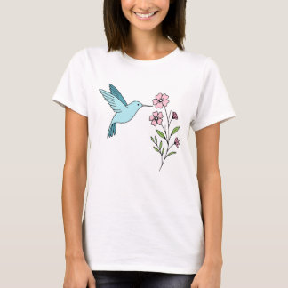 Hummingbird und Pink Floral Illustration T-Shirt