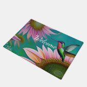 Hummingbird und Pink Sunflower WELCOME Fußmatte (Schrägansicht)