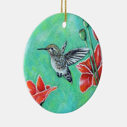 Hummingbird und Poppies Painting Keramik Ornament (Rechts)