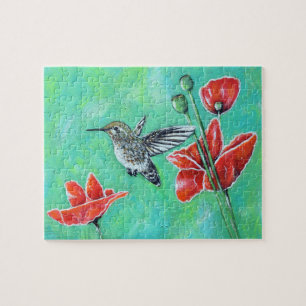 Hummingbird und Poppies Painting Puzzle