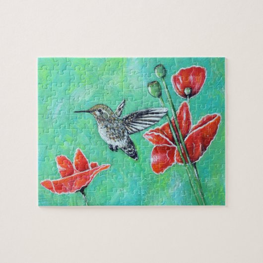 Hummingbird und Poppies Painting Puzzle (Horizontal)