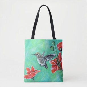 Hummingbird und Poppies Painting Tasche