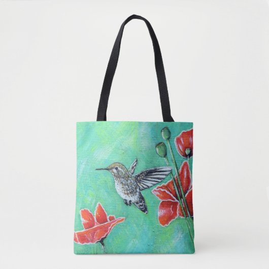 Hummingbird und Poppies Painting Tasche (Vorderseite)