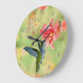Hummingbird und Rosa Liege auf Blumenmuster Große Wanduhr (Winkel)