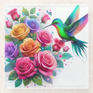 Hummingbird und Rose Glasuntersetzer