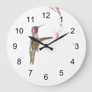 Hummingbird und Single Blume Große Wanduhr