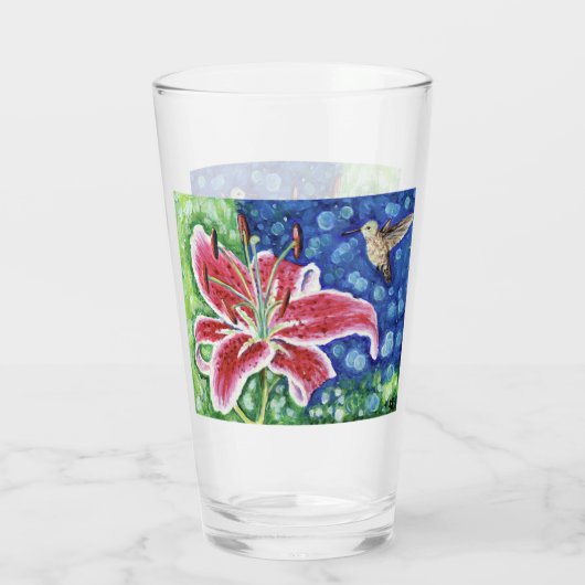Hummingbird und Stargazer Lily Painting Glas (Rückseite)