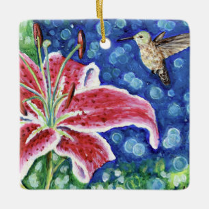 Hummingbird und Stargazer Lily Painting Keramikornament