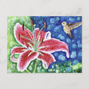 Hummingbird und Stargazer Lily Painting Postkarte