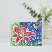 Hummingbird und Stargazer Lily Painting Postkarte (Stehend Vorderseite)