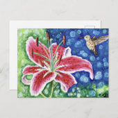Hummingbird und Stargazer Lily Painting Postkarte (Vorne/Hinten)