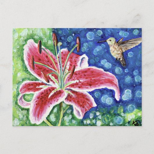 Hummingbird und Stargazer Lily Painting Postkarte (Vorderseite)