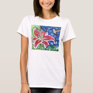Hummingbird und Stargazer Lily Painting T-Shirt