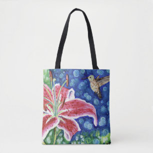 Hummingbird und Stargazer Lily Painting Tasche