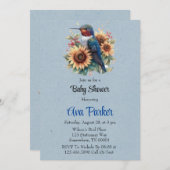 Hummingbird und Sunflower Blue Baby Dusche Einladung (Vorne/Hinten)