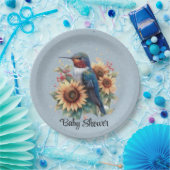 Hummingbird und Sunflower Blue Baby Dusche Pappteller (Party)