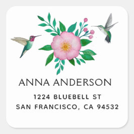 Hummingbird und Wild Rose - Adressetikett Quadratischer Aufkleber