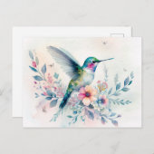 Hummingbird und Wildblumen Wasserfarbe Postkarte (Vorne/Hinten)