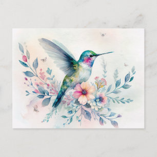 Hummingbird und Wildblumen Wasserfarbe Postkarte