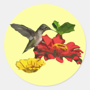 Hummingbird und Zinnias Runder Aufkleber