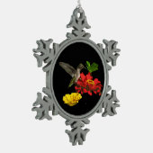 Hummingbird und Zinnias Schneeflocken Zinn-Ornament (Links)