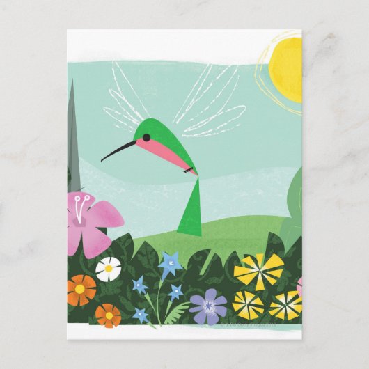 Hummingbird unter Blume Postkarte (Vorderseite)