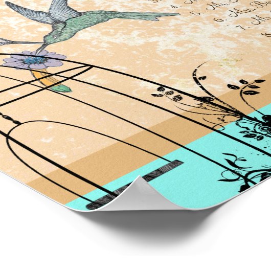 Hummingbird Vintag Love Birds Sitzkarten Poster (Ecke)