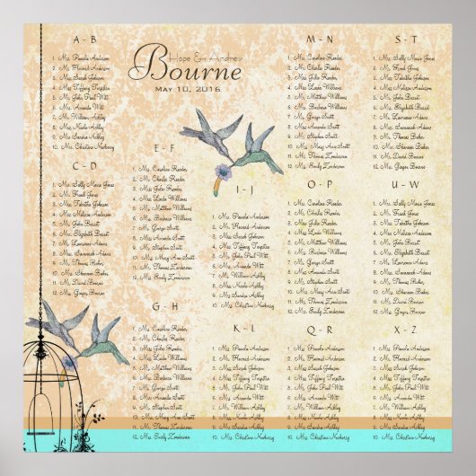 Hummingbird Vintag Love Birds Sitzkarten Poster (Vorne)