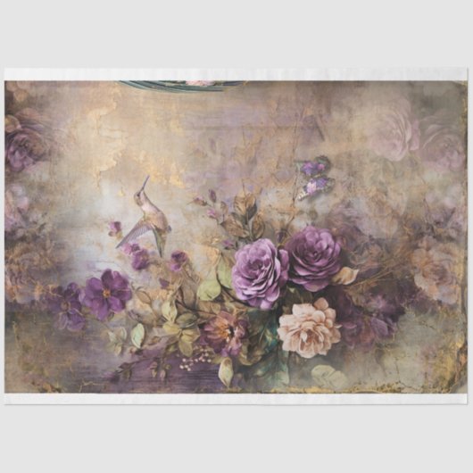Hummingbird & Vintag, Shabby Chic Floral Seidenpapier (Vorderseite)