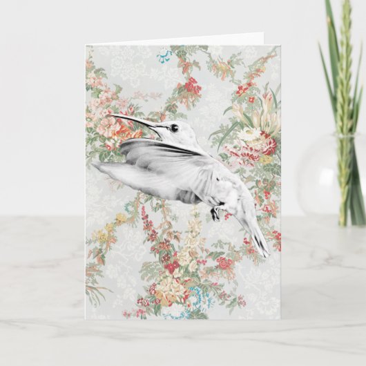 Hummingbird Vintage florale Kunstkarte Karte (Vorderseite)