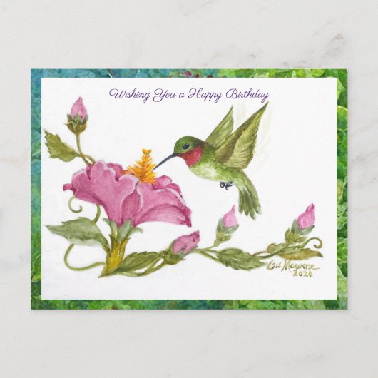 Hummingbird w Vining Blossoms Postkarte (Vorderseite)