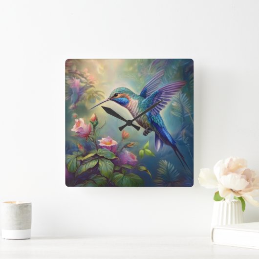 Hummingbird Wall Clock Quadratische Wanduhr (Zuhause)