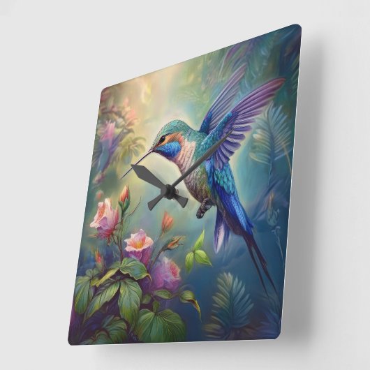 Hummingbird Wall Clock Quadratische Wanduhr (Winkel)