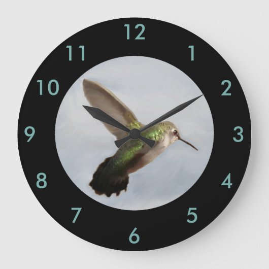 Hummingbird Wall Clock-Wohngestaltung-Blau/Schwarz Große Wanduhr (Vorderseite)