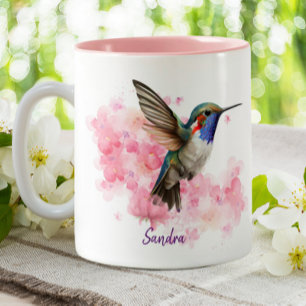 Hummingbird Wasserfarbe Rosa Personalisiert Zweifarbige Tasse