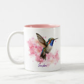 Hummingbird Wasserfarbe Rosa Personalisiert Zweifarbige Tasse (Links)