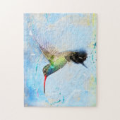 Hummingbird watercolor blue green pretty puzzle (Vertikal)