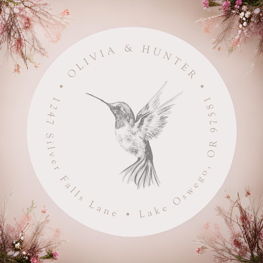 Hummingbird Wedding Couple Names Rücksendeadresse Runder Aufkleber