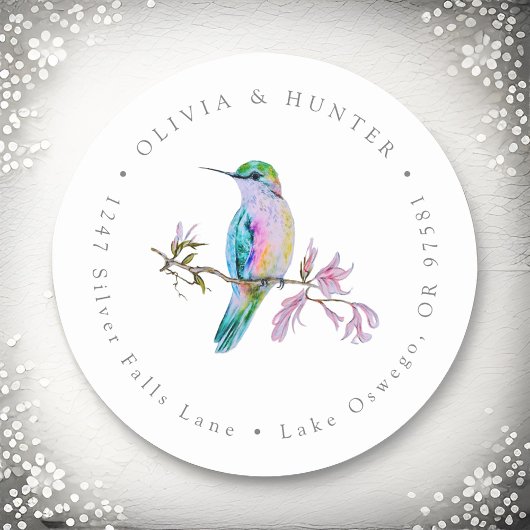 Hummingbird Wedding Couple Names Rücksendeadresse Runder Aufkleber