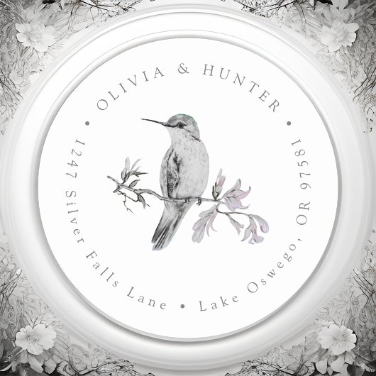Hummingbird Wedding Couple Names Rücksendeadresse Runder Aufkleber