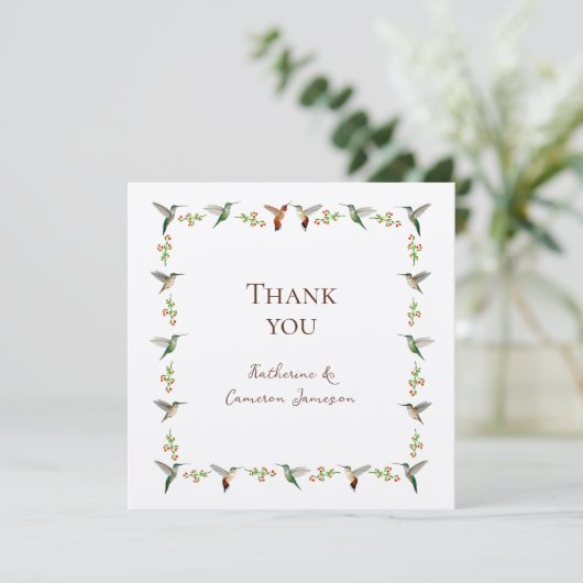 Hummingbird Wedding Dankeskarte (Stehend Vorderseite)